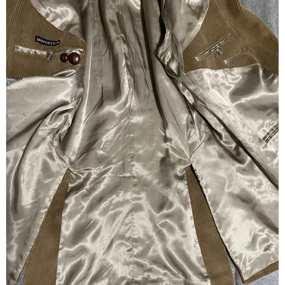 Vintage 1970s Corduroy Blazer Jacket Size‎ 42L Light Brown Tan Pockets Cotton